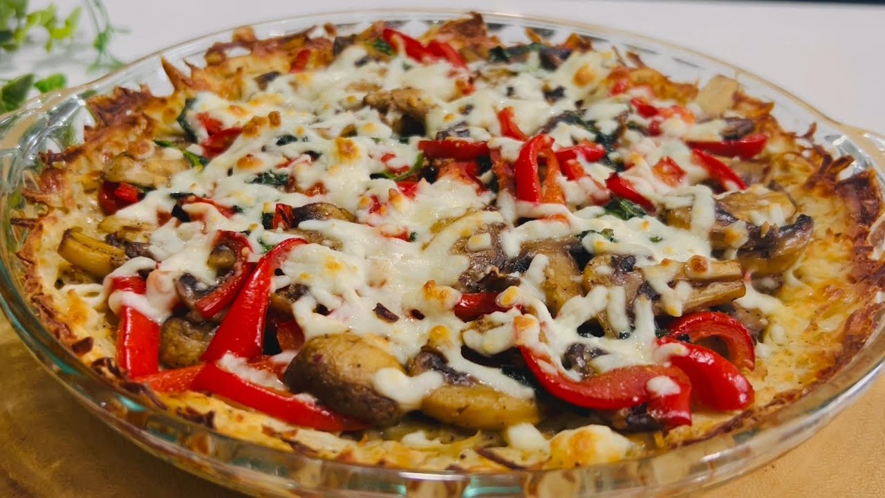 Crispy Grated Potato Pie with Spinach and Mushrooms | Easy Savory Pie Recipe