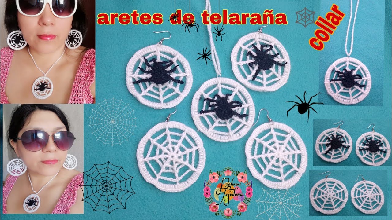 🕸️aretes de telaraña (con aritos reciclados) a crochet.  #halloween#crochet