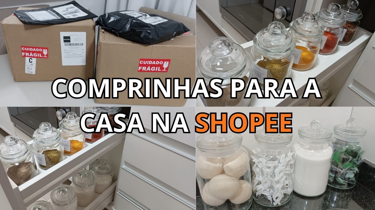 COMPRAS NA SHOPEE PARA LAVANDERIA E COZINHA + ORGANIZAÇÃO | POTES HERMÉTICOS DE VIDRO | ASMR