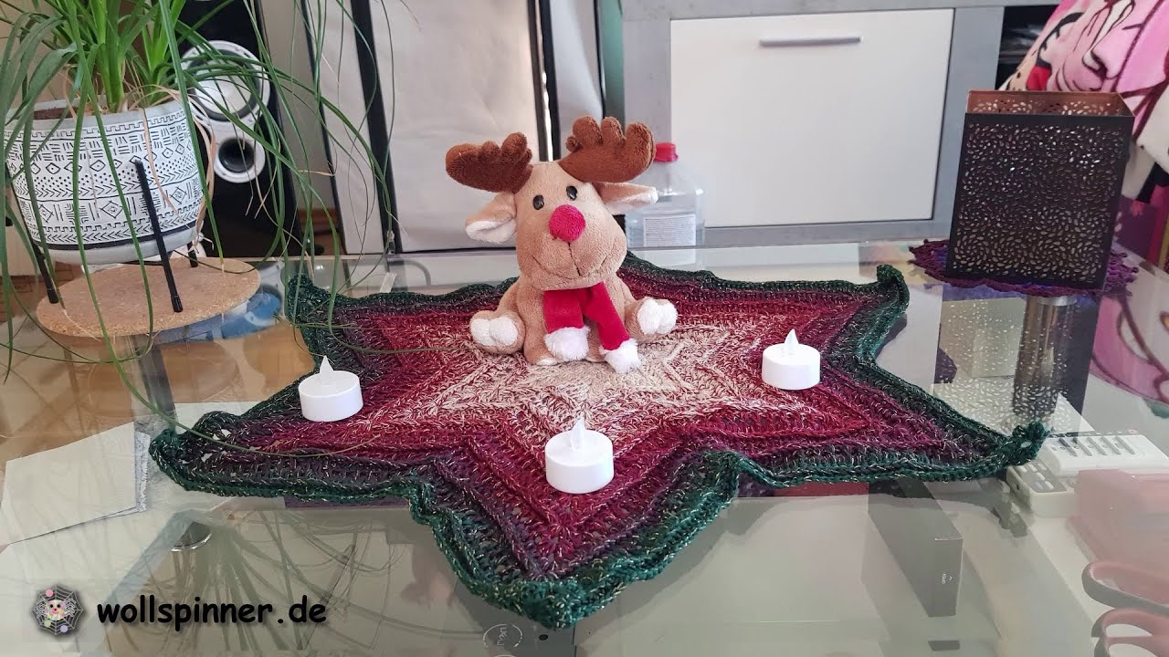 Häkelanleitung - Festlicher Weihnachtsstern 6 Zacken, Tischdecke selbst häkeln aus Bobbel, Wolle