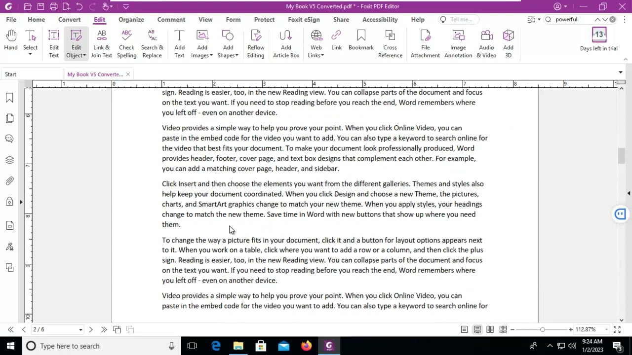 Foxit Reposition Text