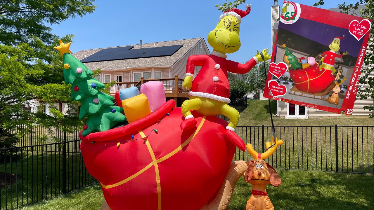 Gemmy Christmas Inflatable 12 foot Grinch sleigh
