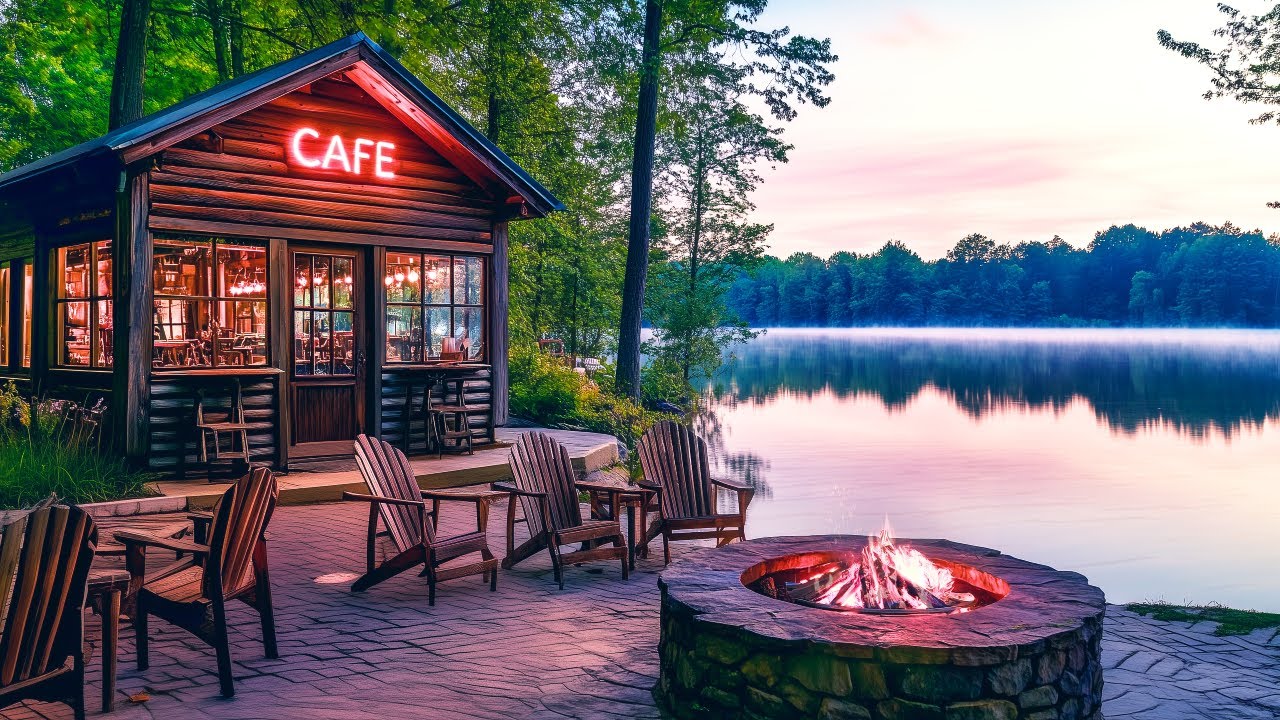 Relaxing Lakeside View and Fireplace with Nature Sounds