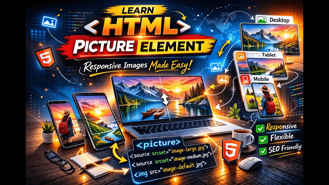HTML Picture Element Explained in Hindi Urdu | Learn Responsive Images in Web Development | HD