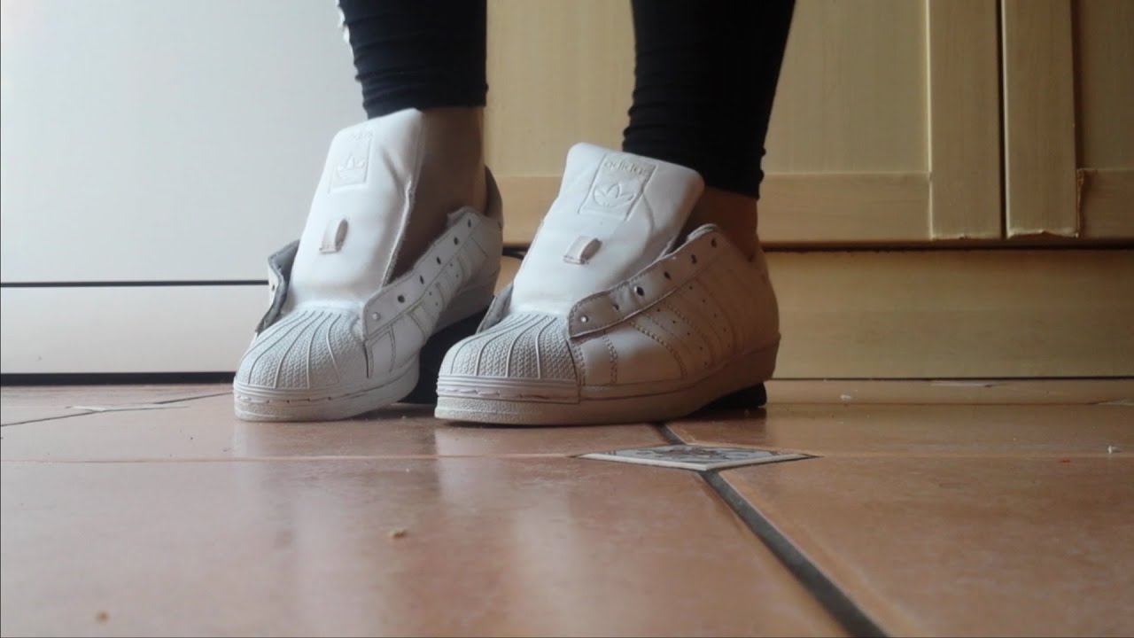 My Unlaced Adidas Superstars Trample my Friends old worn out Trainers