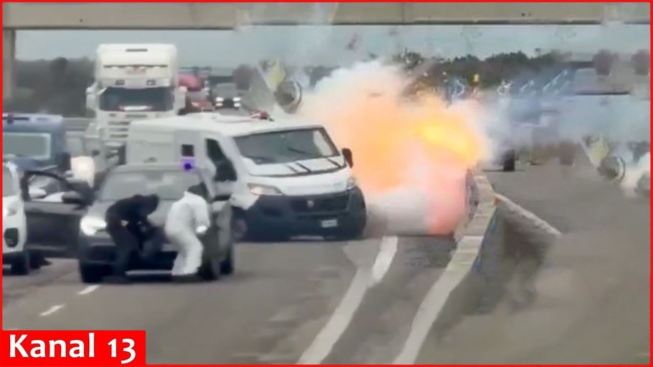 Epic heist in southern Italy: Armed robbers blow up cash van on highway in broad daylight