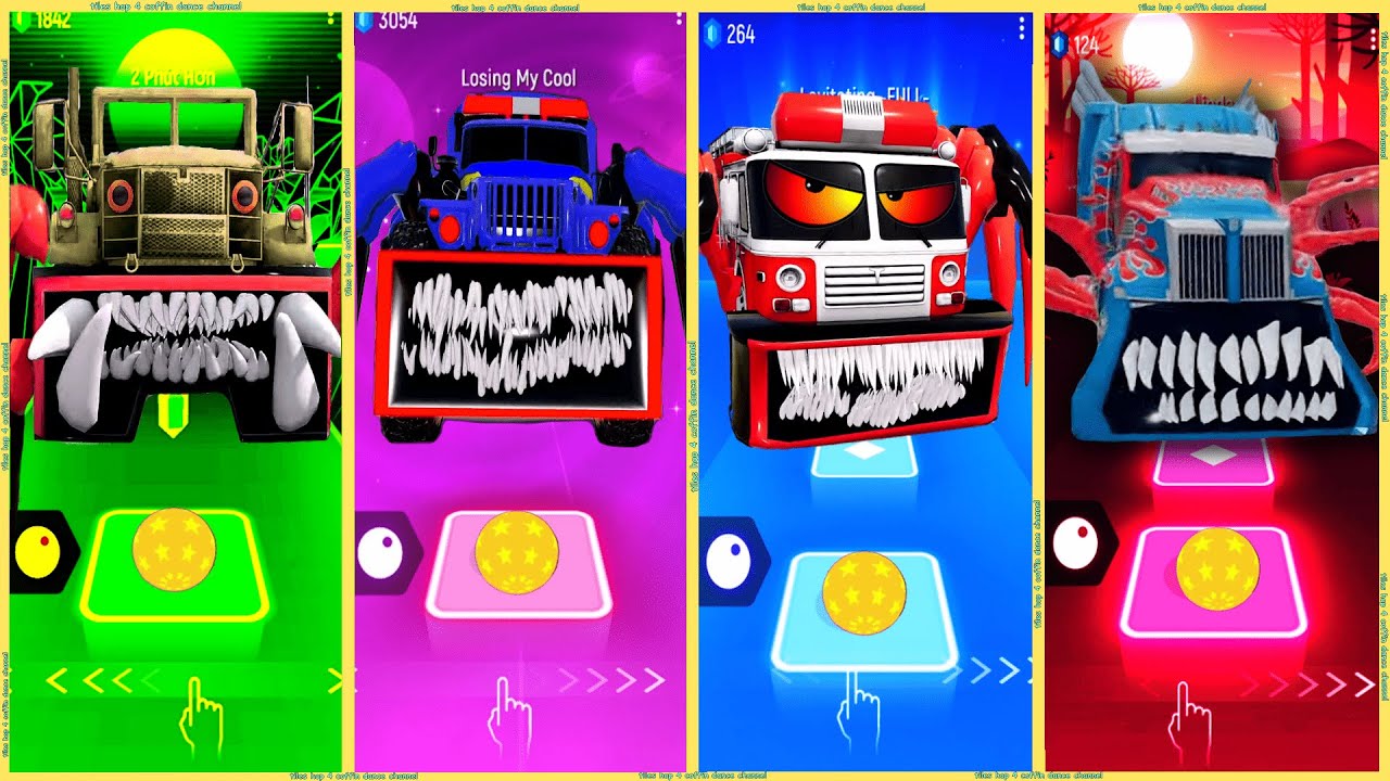 coffin dance - Police Truck Eater 🆚 Monster Truck 🆚 Fire Truck Eater 🆚 Military Truck | Tiles HOP 🚒