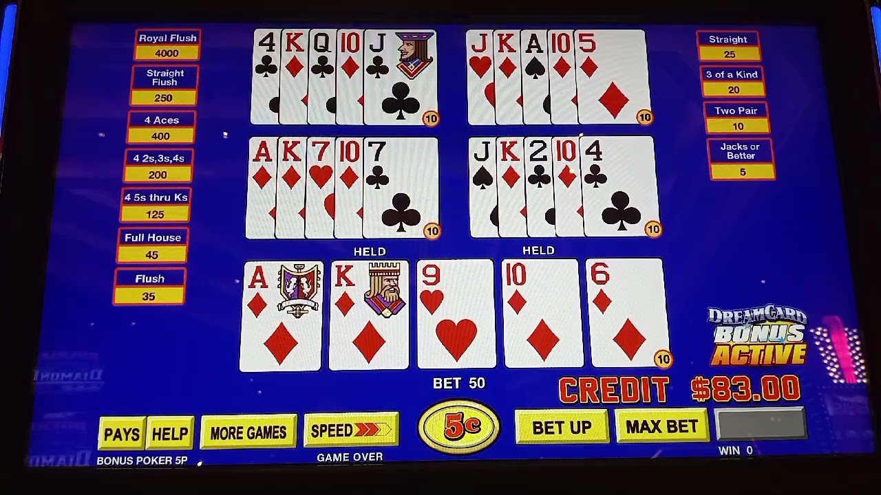 5 hand dream card poker at the Rainbow Hotel and Casino in Wendover Nevada 
