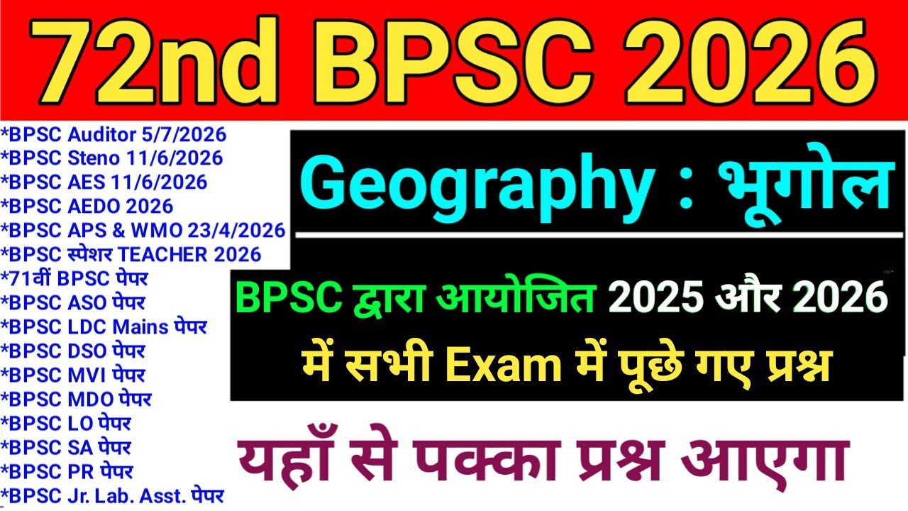 72nd BPSC Pre 2026 | BPSC द्वारा 2025 & 2026 में आयोजित सभी Exam के Geography के Question