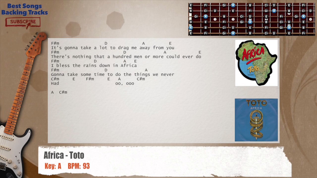 🎸 Africa - Toto Guitar Backing Track with chords and lyrics