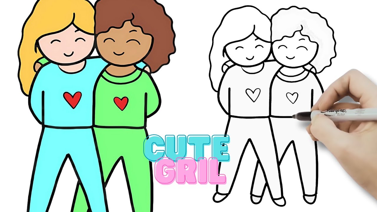 💗Kuinka piirtää kaksi ystävää halaamassa - SUPEAT KAWAII-NUKET