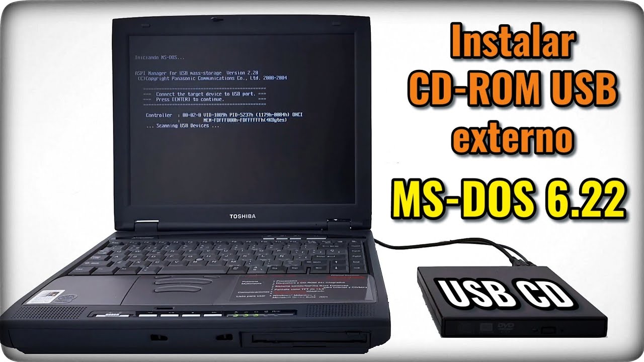 Cómo instalar y usar una unidad USB externa de CD-ROM en MS-DOS 6.22, paso a paso