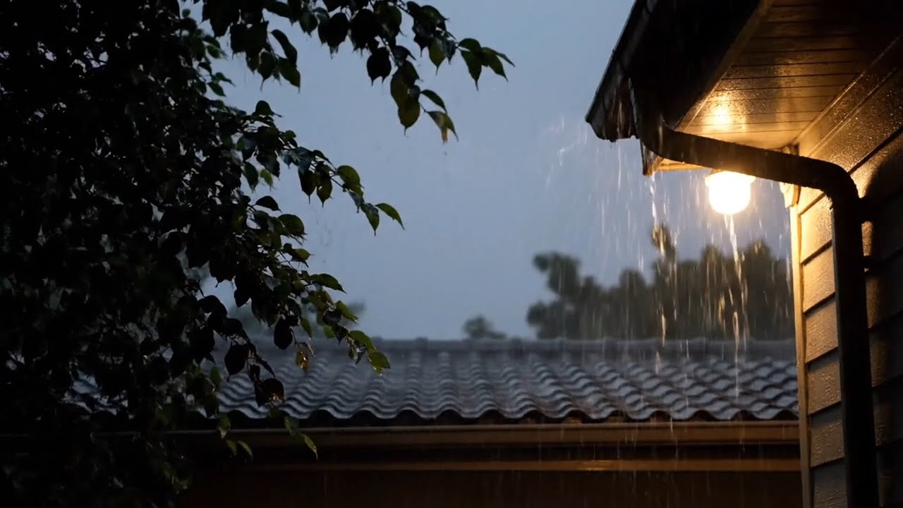 Thick Curtains of Rain Over a Quiet Home — Evening Sleep Rain Sounds