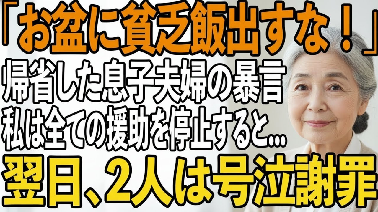 お盆に帰省してきて「貧乏飯出すな！」と私の料理を侮辱し高級寿司を要求する息子夫婦→お望み通り、銀行に行き全ての援助を停止すると【シニアライフ】