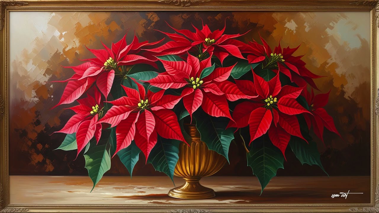 Red Poinsettias | Gold Frame TV Art & 4K Screensaver | SSM Art