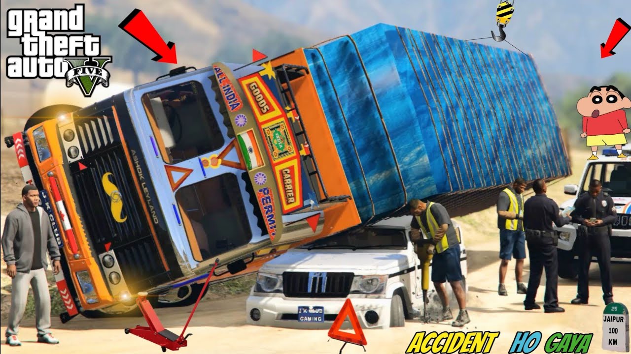 GTA 5 : FRANKLIN AND SHINCHAN DRIVING ASHOK LEYLAND TRUCK AND FIR HO GAYA ACCIDENT IN GTA 5
