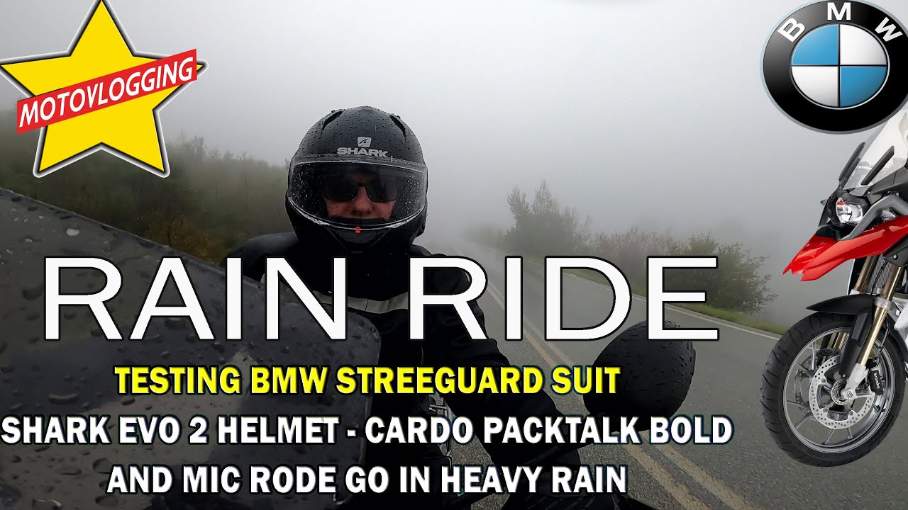 RAIN TEST -TESTING BMW STREEGUARD SUIT, SHARK EVO 2 HELMET - CARDO PACKTALK BOLD, AND MIC RODE GO