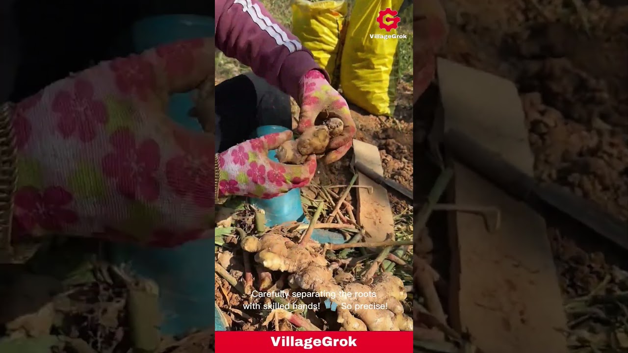 Ginger Harvest: Woman Separates Freshly Dug Ginger Roots