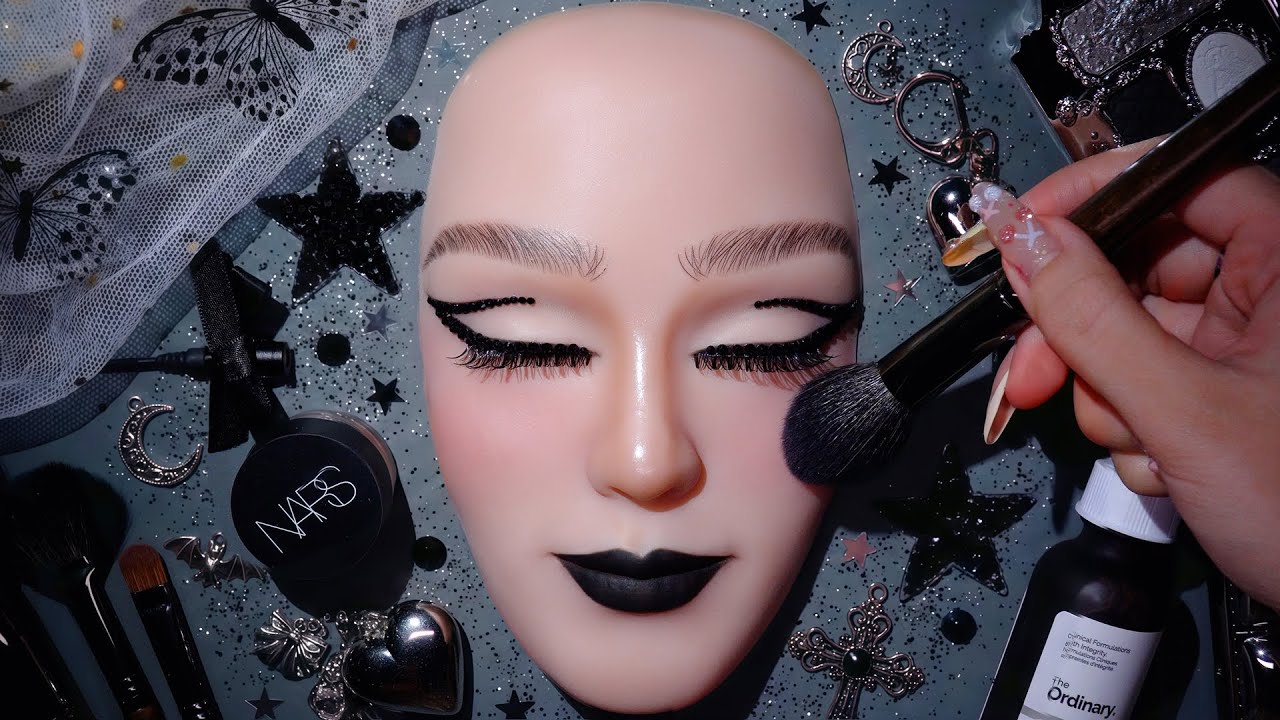 ASMR Easy Dark Coquette Siren Makeup Tutorial 🖤 ASMR maquiagem satisfatória no talking #61