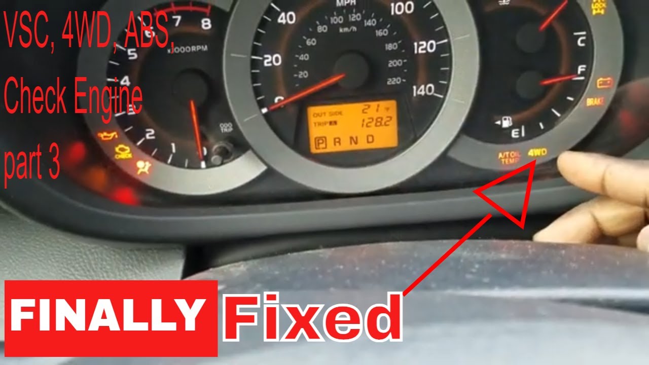 Toyota Rav4 2006–2008 годов выпуска с VSC, 4WD, ABS и контрольными лампами двигателя в части 3.