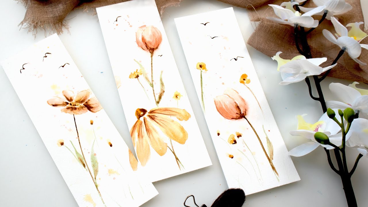 DIY watercolor bookmarks - FLORAL bookmarks for beginners