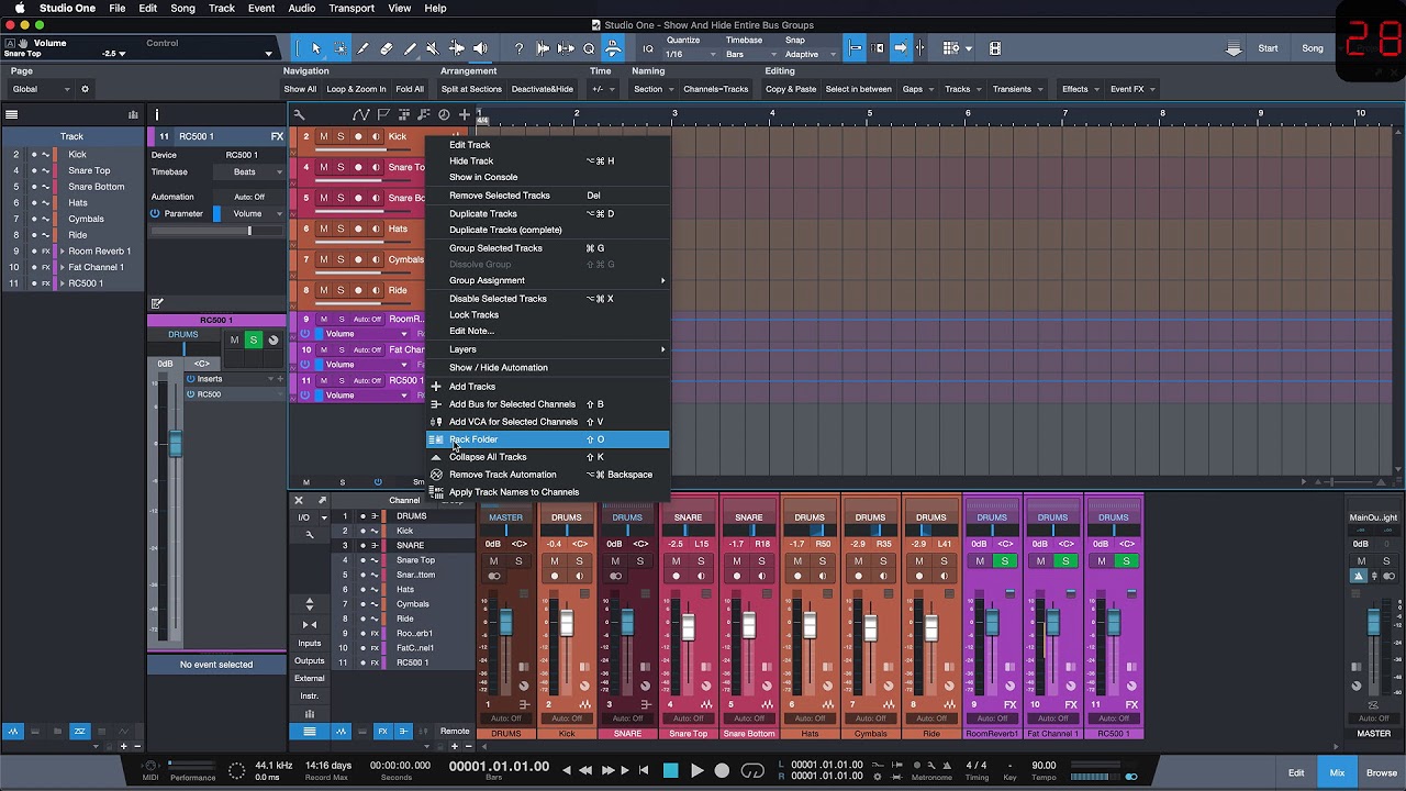 Studio One Minute: How to show and hide Bus Groups