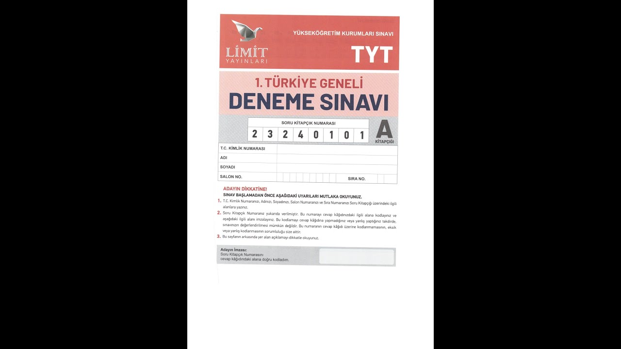 LİMİT YAYINLARI 1 NOLU TÜRKİYE GENELİ TYT DENEME SINAVI SORU ÇÖZÜMLERİ 10.01.2024