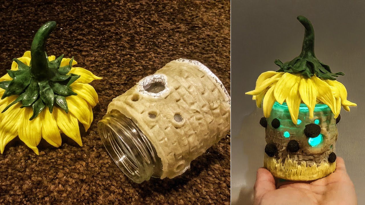 DIY Sunflower Fairy House Jar, works with Best Homemade Clay - Easy Craft Ideas