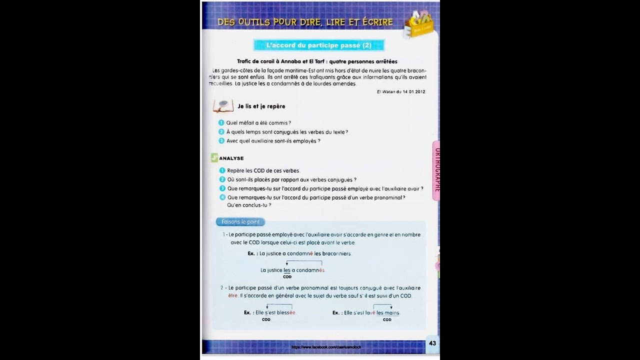 L'ACCORD DU PARTICIPE PASSÉ :  3AM/ Séquence 2 / Orthographe :