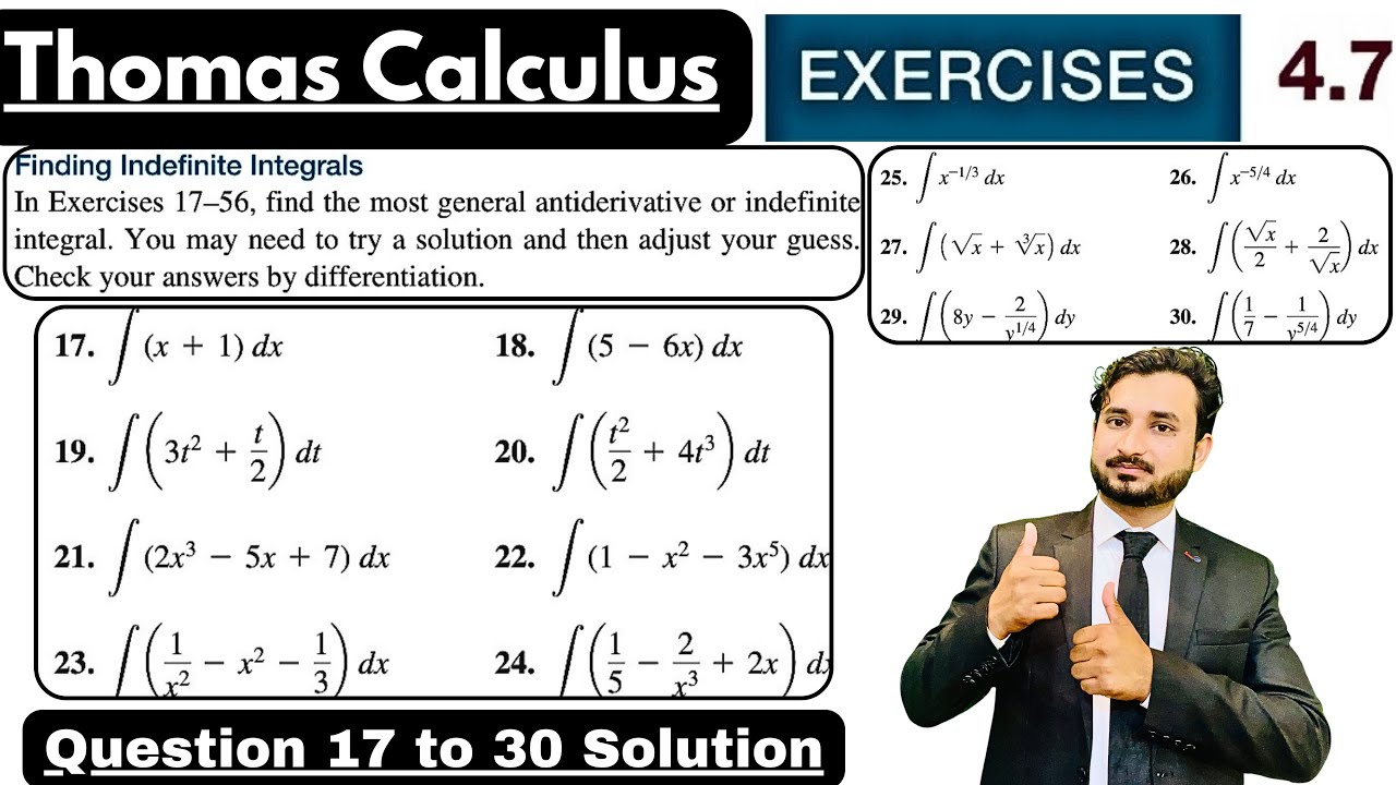 Thomas Calculus Exercise 4.7 Question 17 to 30 Solution| Finding Indefinite Integrals by MSN|