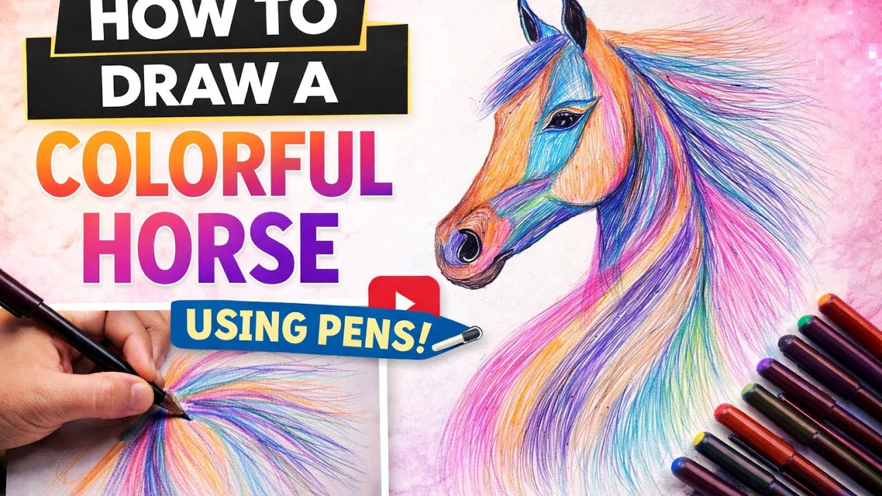 Horse drawing with colour pens step by step | unicorn horse | #horse #unicorn #penart #trending 