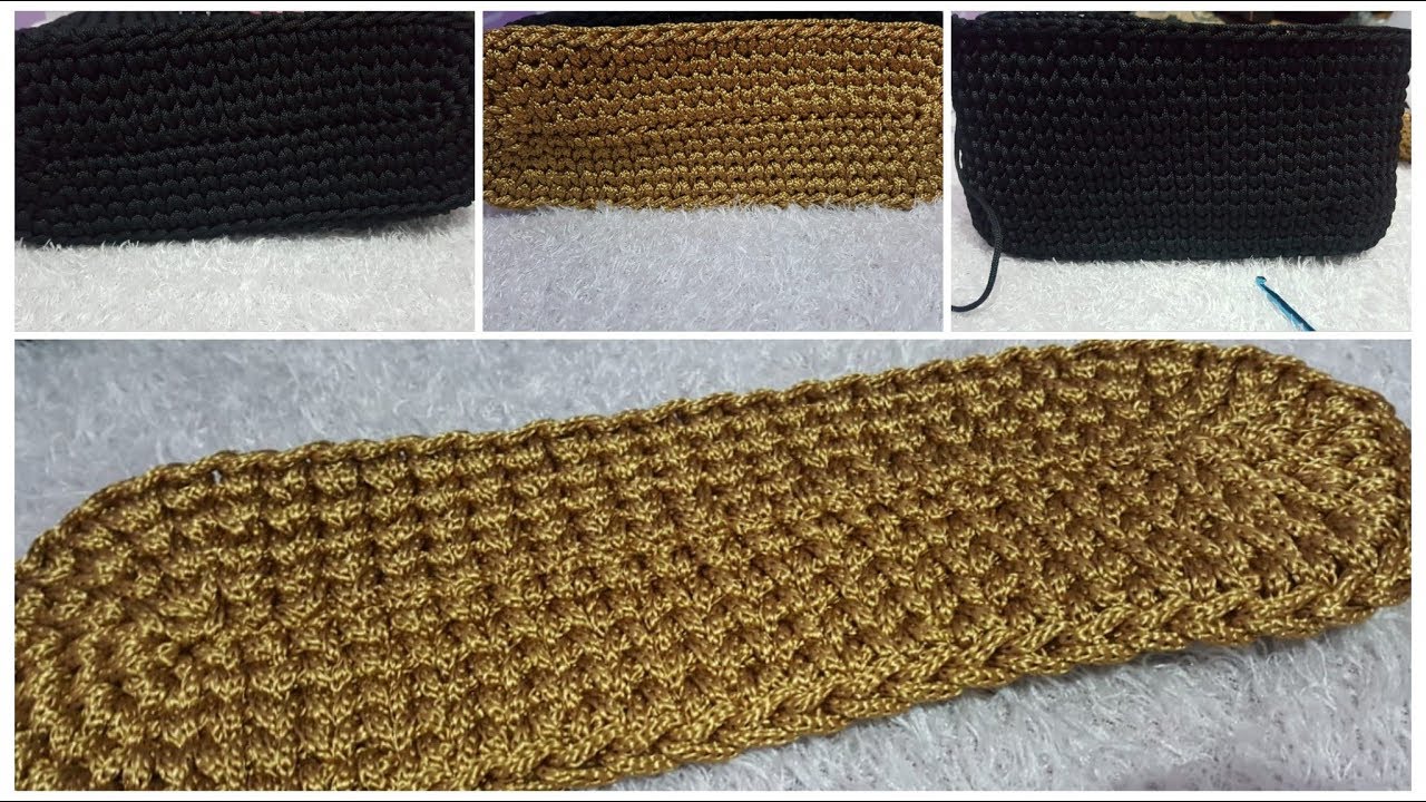 كروشيه قاعده بيضاوى بغرزه السنبله لشنطه بخيط القيطان /Crochet oval base