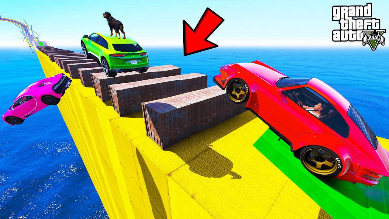 FRANKLIN TRIED IMPOSSIBLE CONTAINER MEGA RAMP JUMP PARKOUR CHALLENGE GTA 5 | SHINCHAN and CHOP