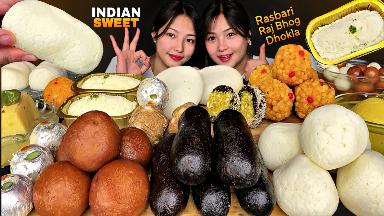 EATING RASBARI, KALA JAMUN, LAL MOHAN, RAJBHOG, DHOKLA, MOTA BUNDI, KESARBATI, KHOYA KADAM WITH SIS