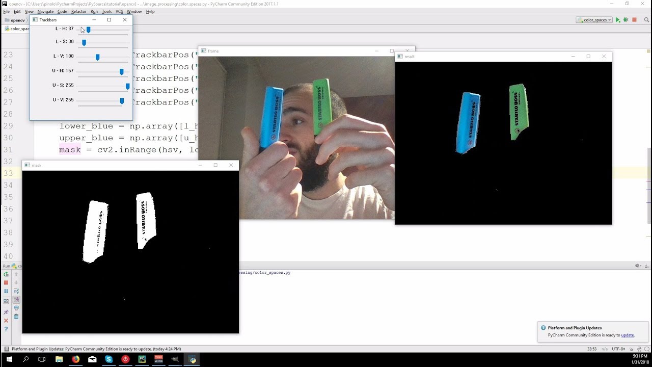 Обнаружение объектов с использованием цветового пространства HSV – OpenCV 3.4 с Python 3. Учебное...