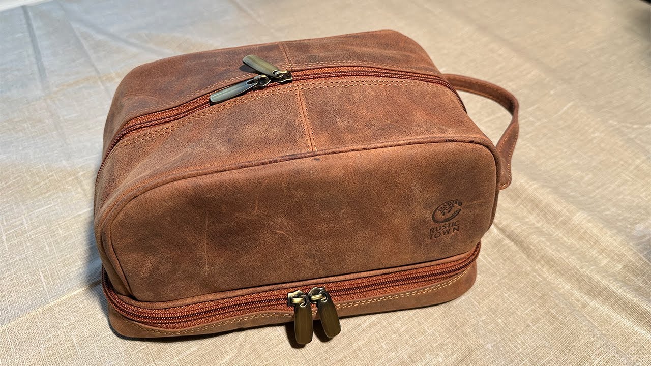 Rustic Town Leather travel Dopp kit bag for shaving