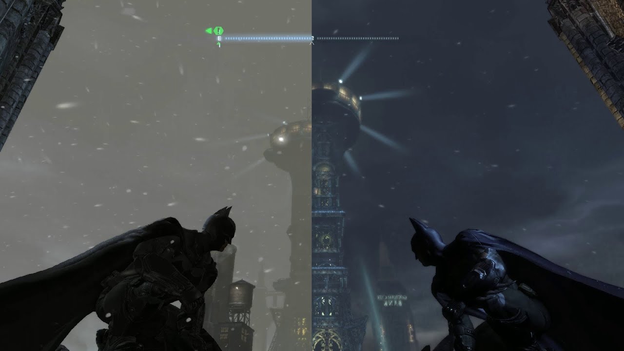 Gotham City comparison from Batman Arkham Origins and Batman Arkham City.