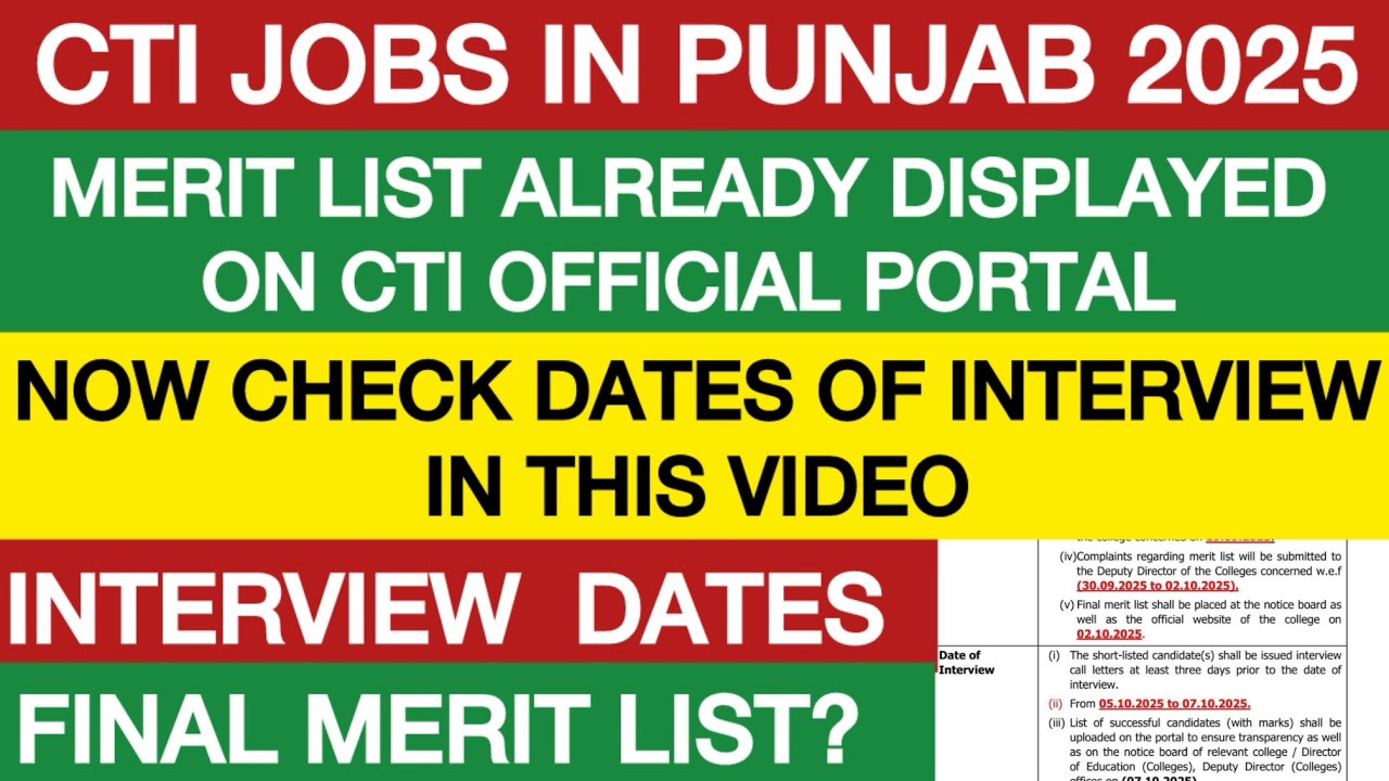 CTI interview Dates 2025 new| Cti Jobs 2025 | cti jobs in punjab | cti merit list updated 