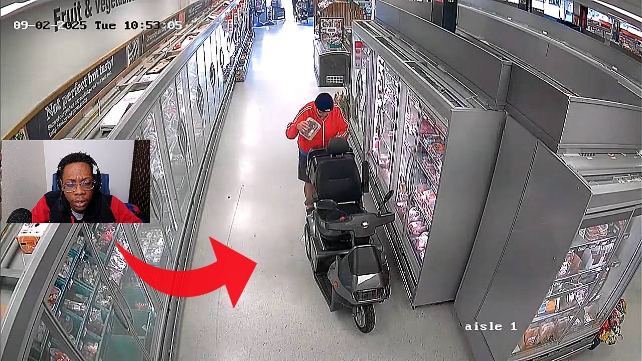 Old Man Uses Mobility Scooter to Steal steaks