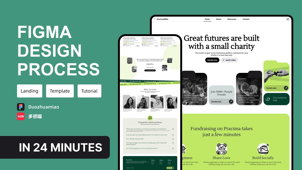No.196: Green Charity Donation and Volunteer Homepage UI! Figma Drawing Process!