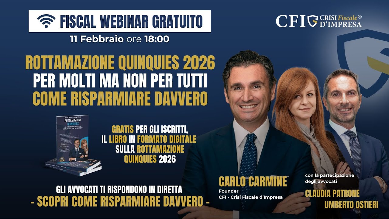 Rottamazione Quinquies 2026 – Fiscal Webinar 11/02 + Libro Digitale – GRATIS