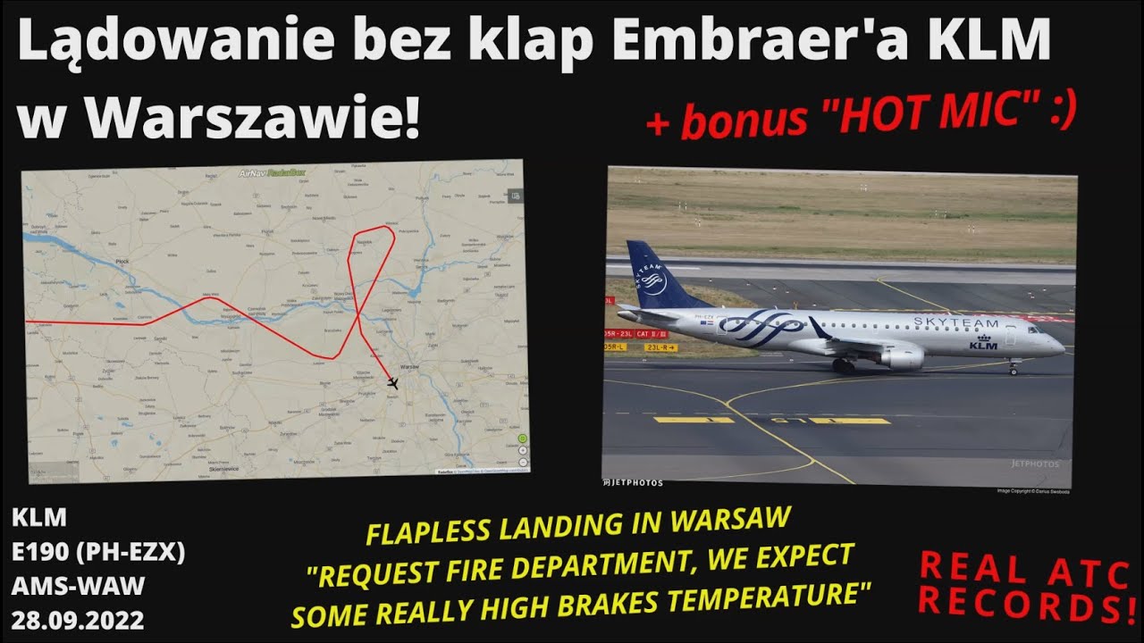 KLM E190 Lądowanie bez klap w Warszawie, asysta straży, HIGH SPEED, FLAPLESS LANDING IN WARSAW