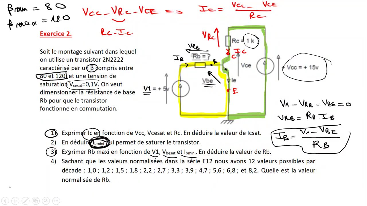 Exercice corrigé sur le transistor NPN en mode de commutation.