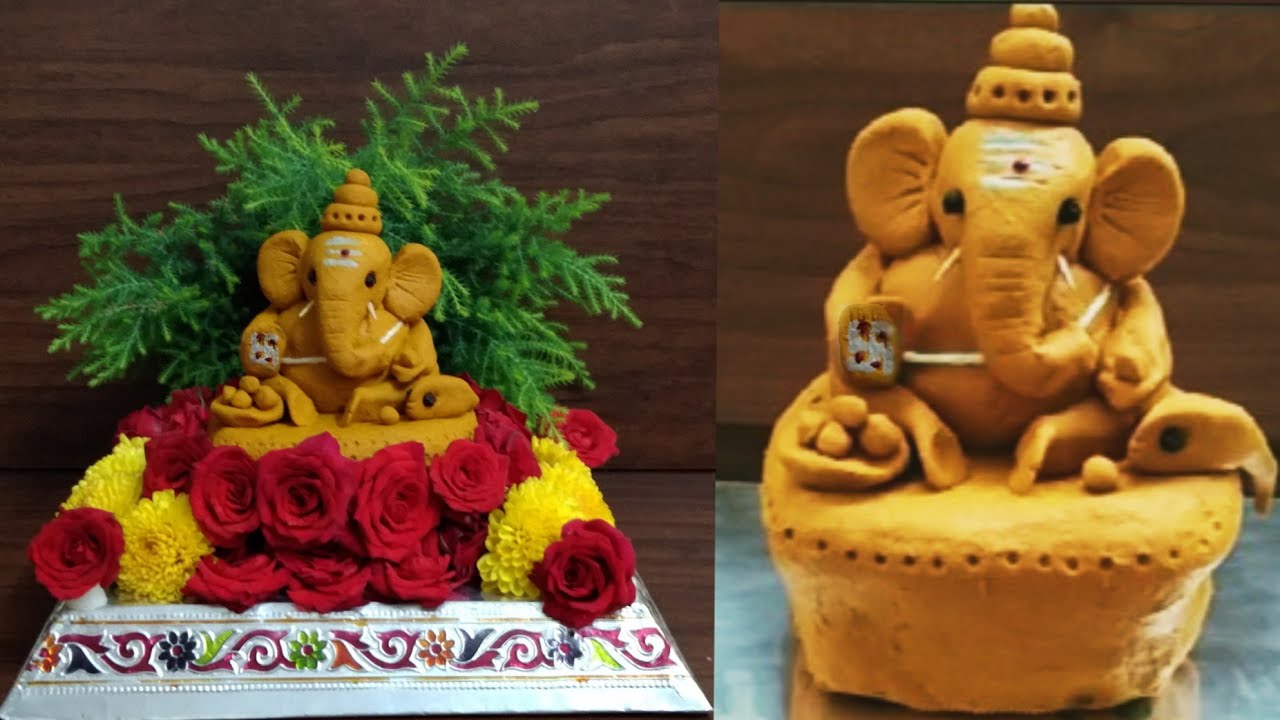 Eco Friendly Ganapati Making with Decorations | How to make Turmeric Ganesha|How to make Ganesh idol