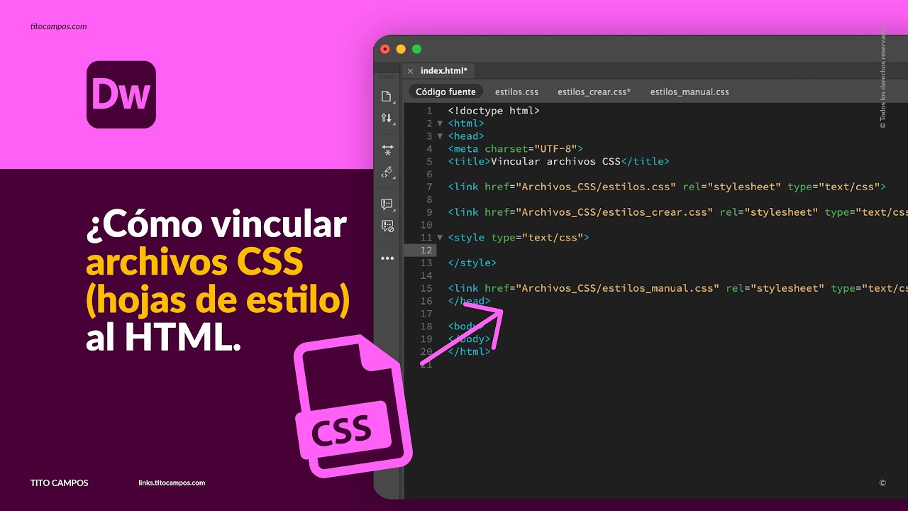 Como Vincular ARCHIVOS CSS (hojas de estilo) en Adobe Dreaweaver