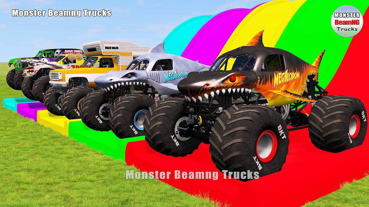 Triple Flatbed Trailer Monster Trucks Transport with Slide Color - BeamNG.drive 494