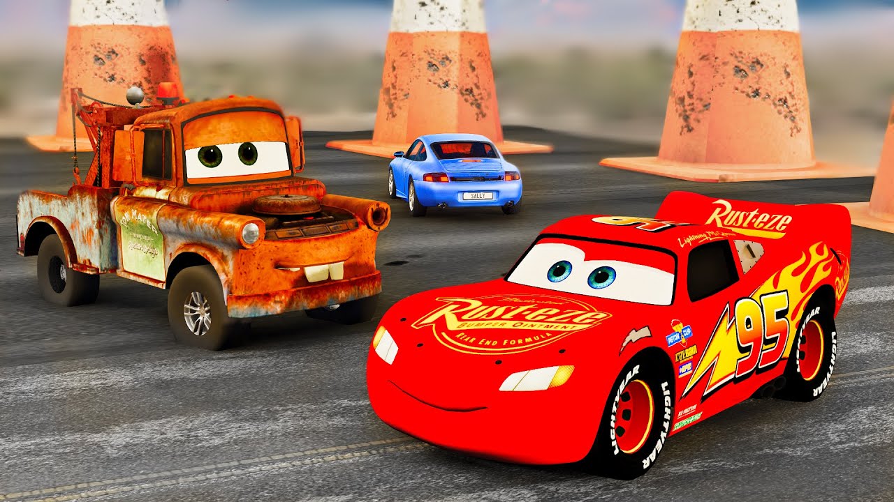 Driving Backwards with Mater & Lightning McQueen & Sally / Cars Movie Remake - BeamNG.drive