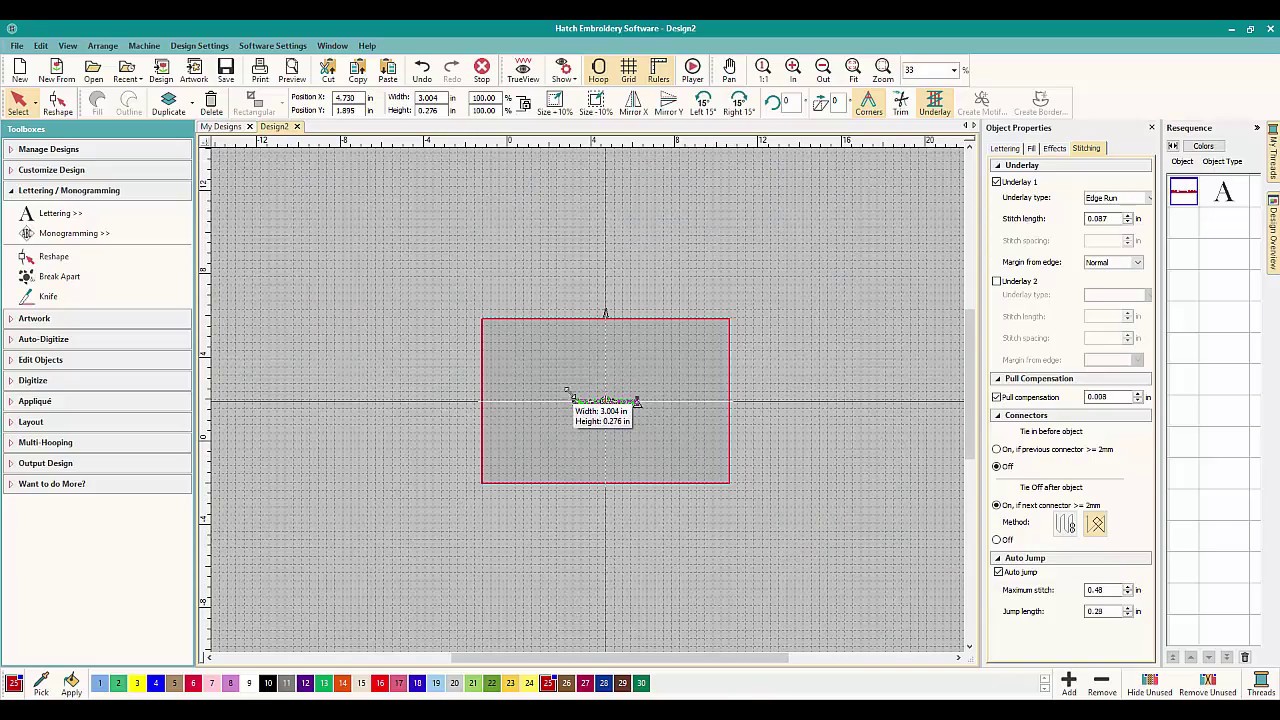 Underlay settings in Hatch Embroidery Monogrammer/Lettering
