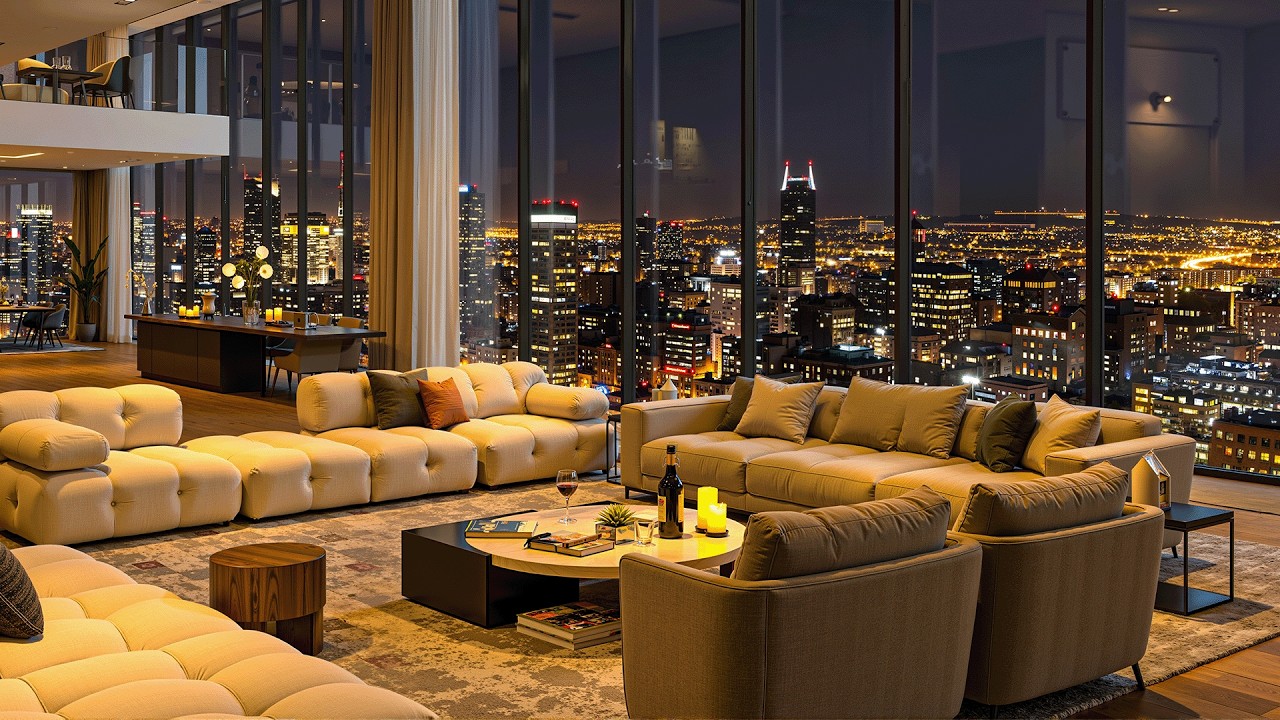 Luxury Apartment Night in 4K 🌆 Relaxing Piano Jazz & Rain Sounds for Deep Sleep, Study, Chill