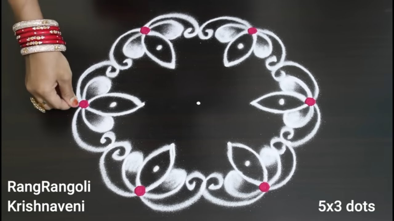 Dussehra Rangoli🌷5x3 dots Dasara Muggulu🌷Festival Kolam🌷RangRangoli Krishnaveni
